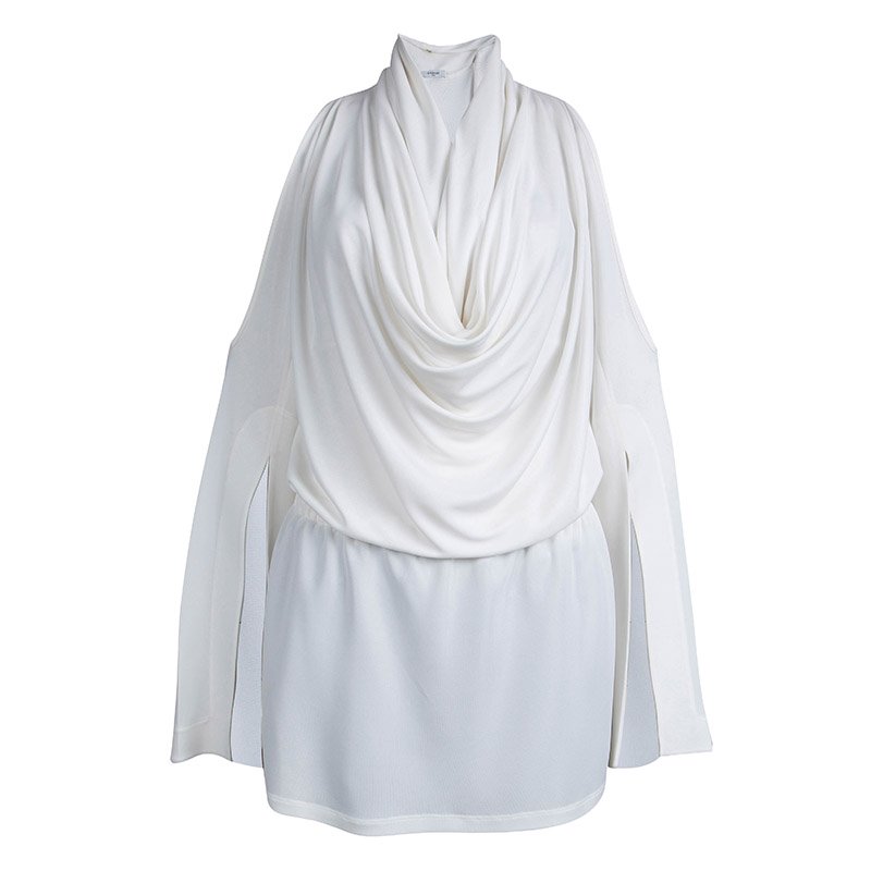 Givenchy White Knit Draped Cowl Neck Long Sleeve Top M