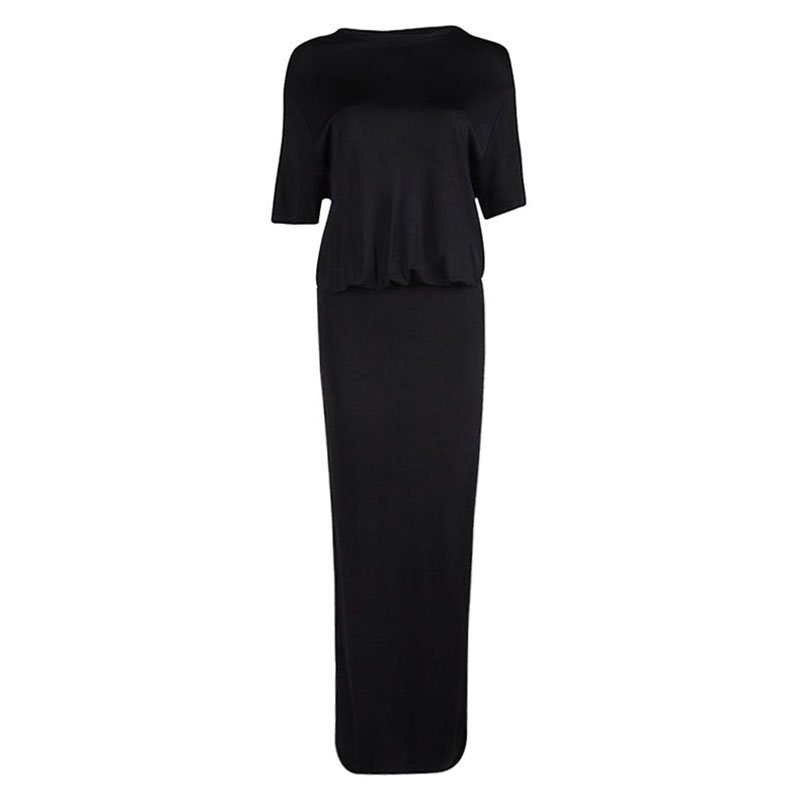 Pre Owned Givenchy Black Knit Drop Waist Short Sleeve Maxi Dress M