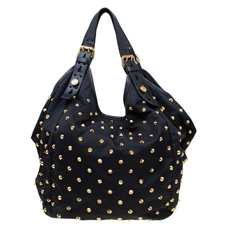 Pre Owned Givenchy Black Nylon Studded New Sacca Hobo
