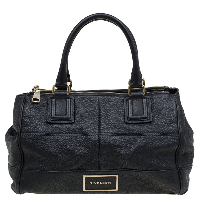 Pre Owned Givenchy Black Pebbled Leather Bugatti Satchel