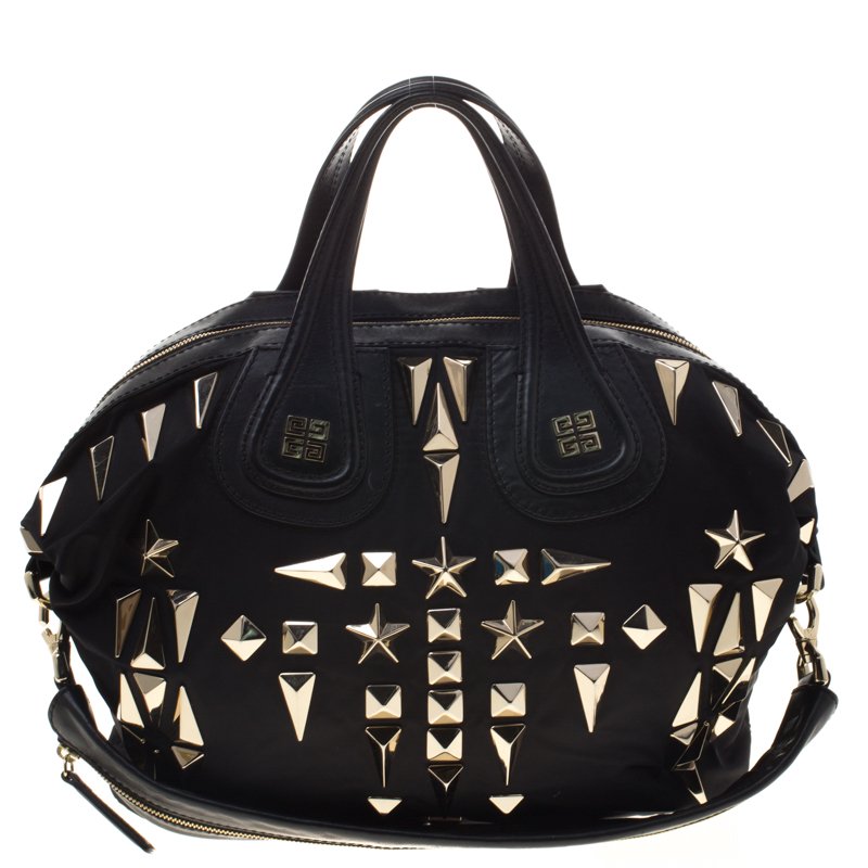 Givenchy Black Nylon and Leather Medium Studded Nightingale Tote