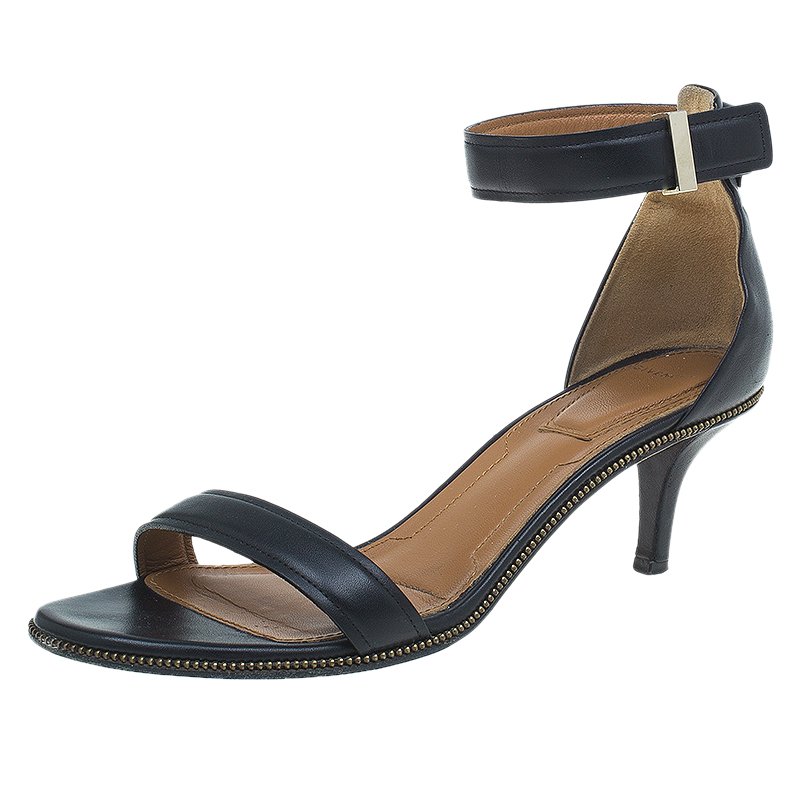 Givenchy Black Leather Nadia Ankle Strap Sandals Size 37
