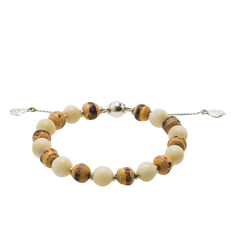 Gucci Bamboo and Tagua Beaded Silver Bracelet