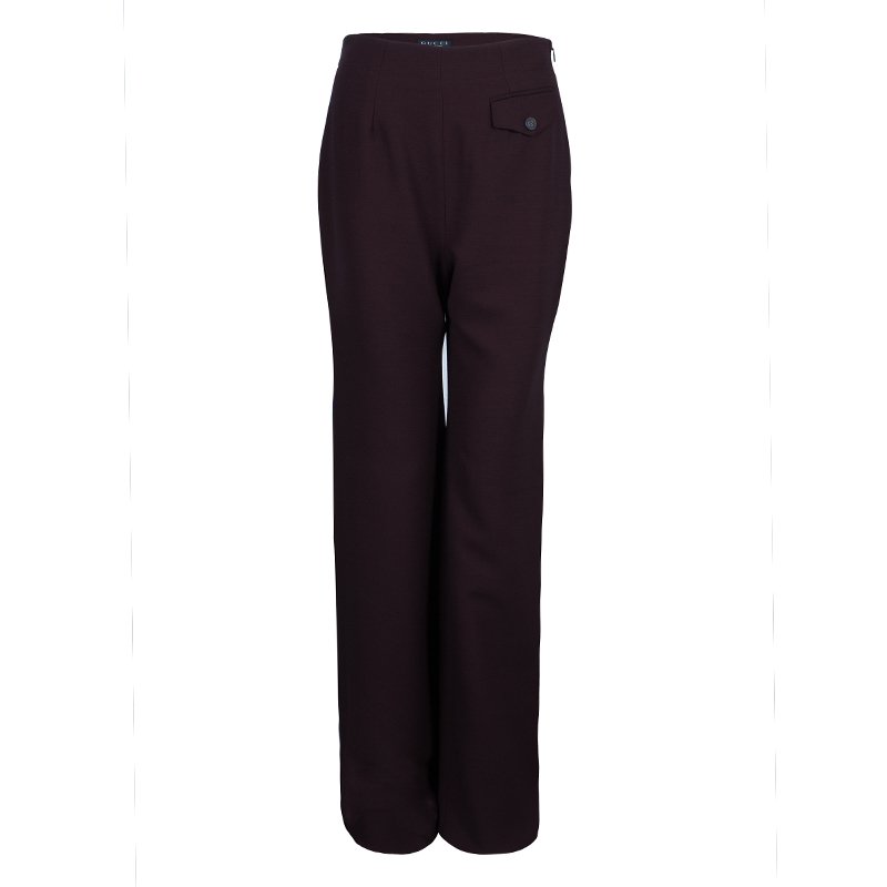 Pre Owned Gucci Burgundy Wide Leg Trousers M