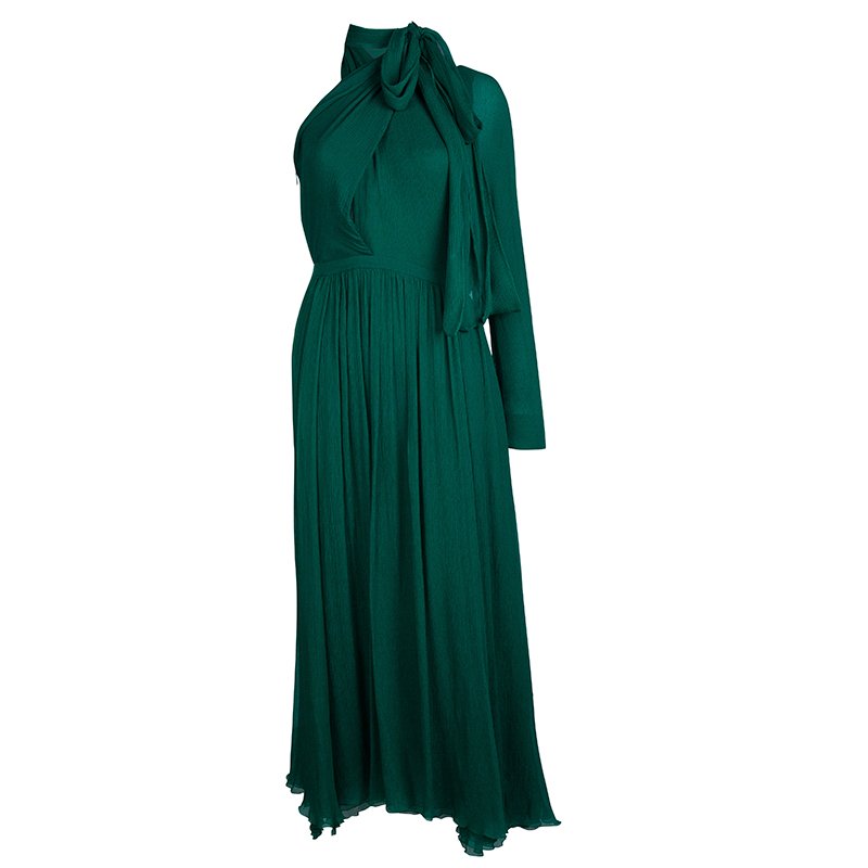 Gucci Emerald Green Silk Chiffon One Shoulder Gown M