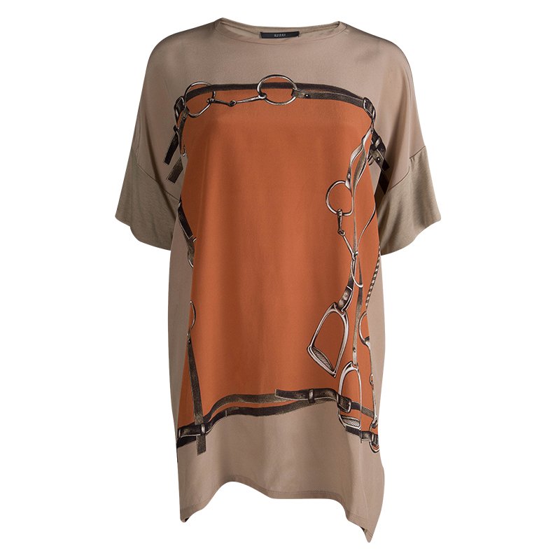 Gucci Beige Printed Silk Short Sleeve Top L