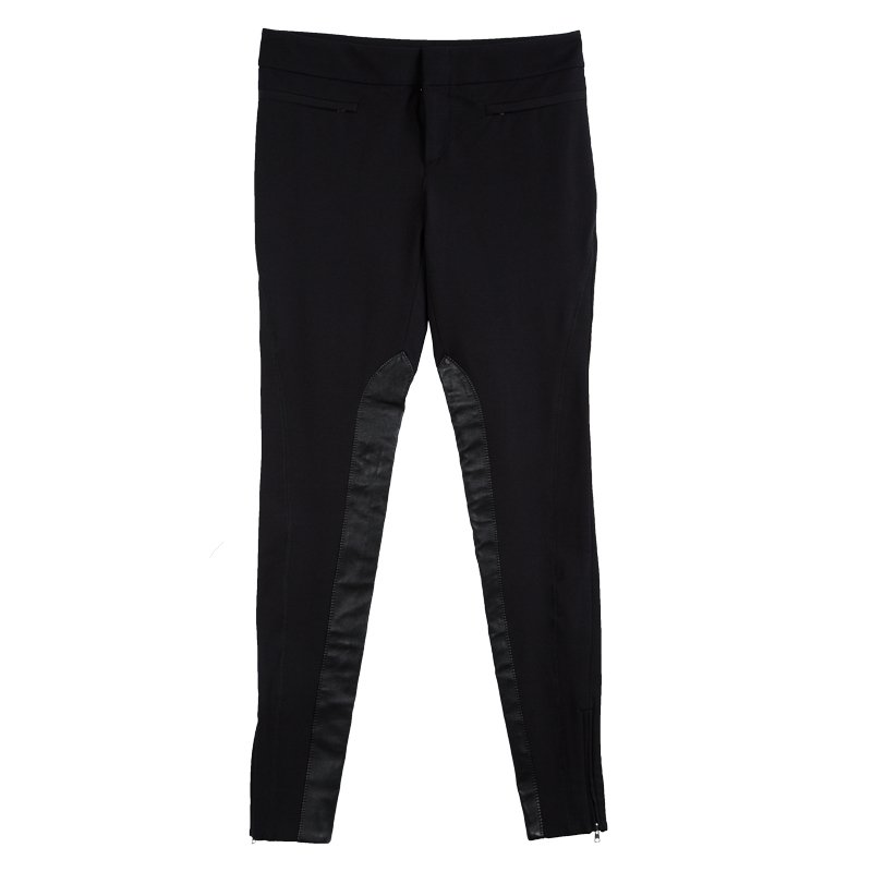Pre Owned Gucci Black Leather Panel Detail Skinny Trousers S