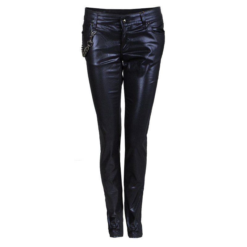 navy blue coated jeans
