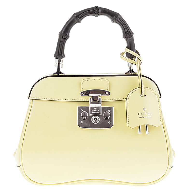 Gucci Light Yellow Leather Mini Lady Lock Top Handle Bag