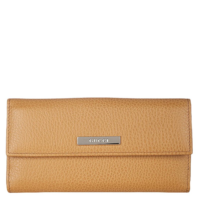 Pre Owned Gucci Beige Pebbled Leather Continental Wallet