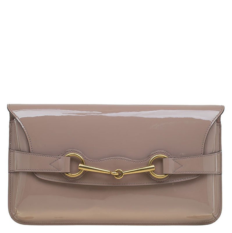 Pre Owned Gucci Beige Patent Leather Bright Bit Clutch