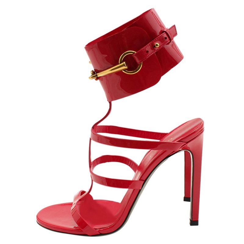 Gucci Red Patent Ursula Horsebit Gladiator Sandals Size 36.5 Gucci ...
