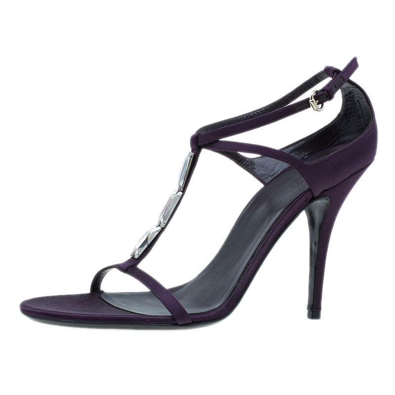 Pre Owned Gucci Purple Satin T-strap Sandals Size 40.5