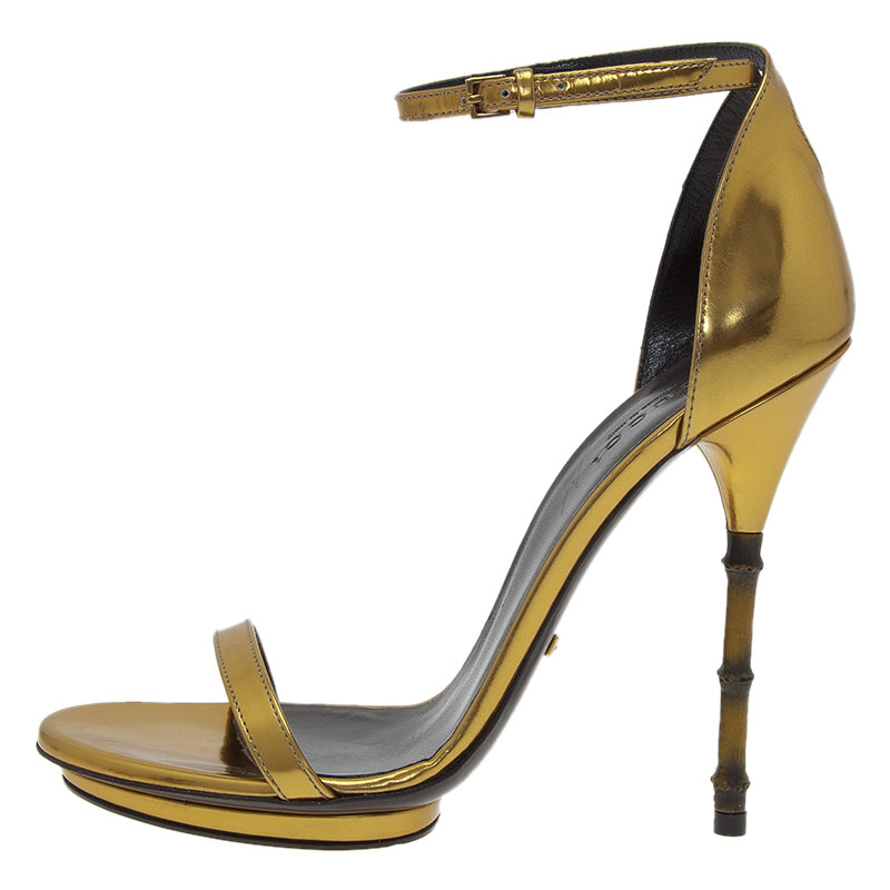  Gucci  Gold Leather Open Toe Bamboo Sandals  Size 36 5 Gucci  