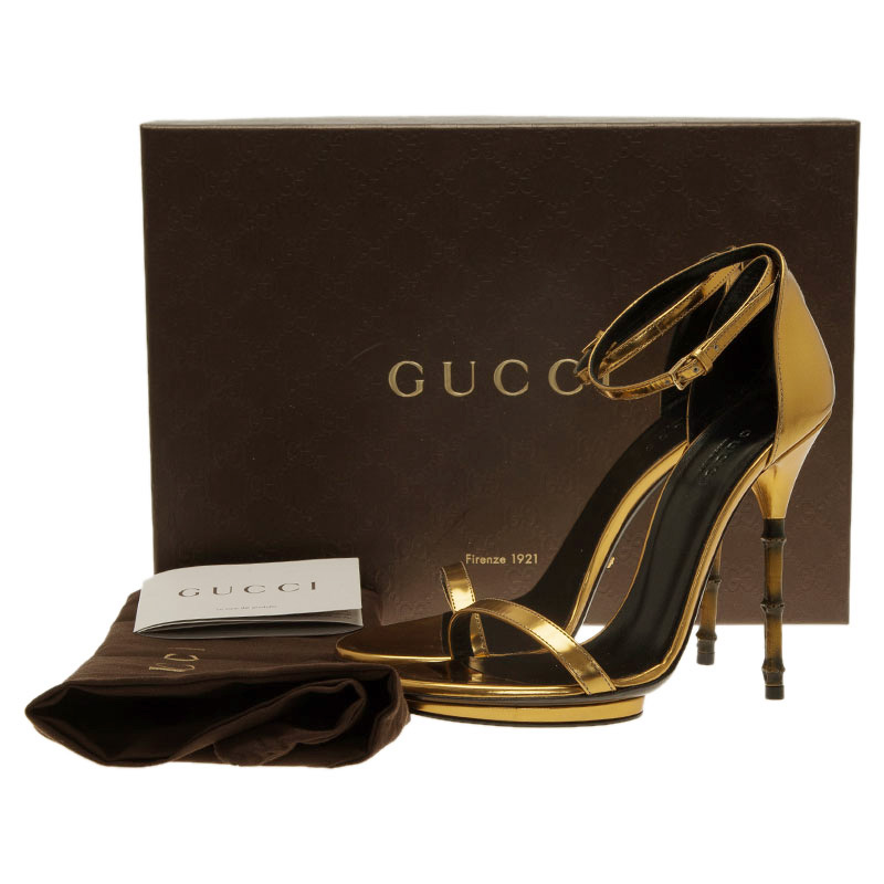 Gucci Gold Leather Open Toe Bamboo Sandals Size 36.5 Gucci | TLC