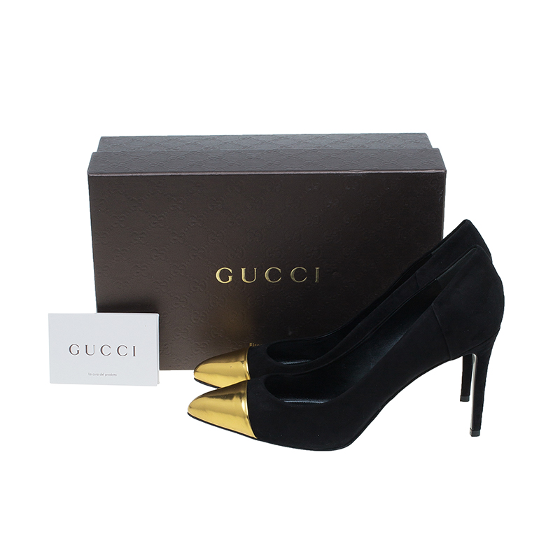 Gucci Black Suede Gold Cap Toe Pointed Pumps Size 40 Gucci | TLC