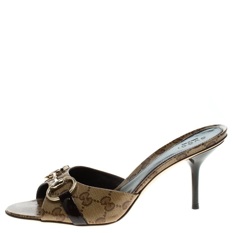 Gucci Beige GG Crystal Coated Canvas Horsebit Slides Size 37 Gucci TLC