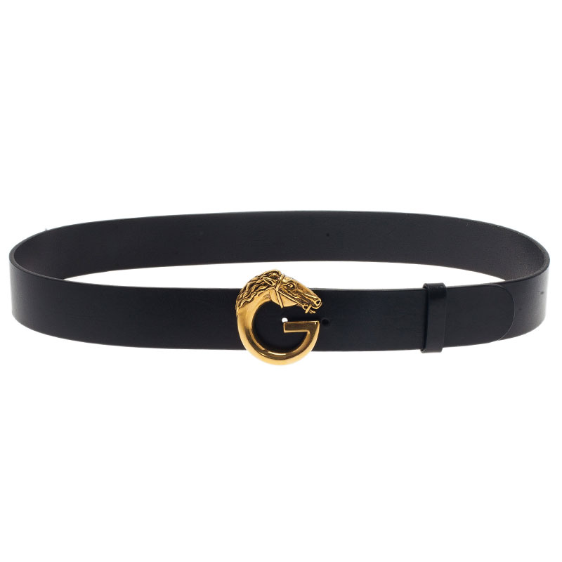 Gucci Black Leather Horse Head G Buckle 
