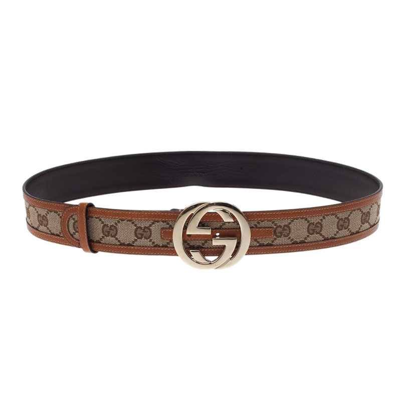 Gucci Beige Guccissima Leather and Canvas GG Buckle Belt 90CM Gucci ...