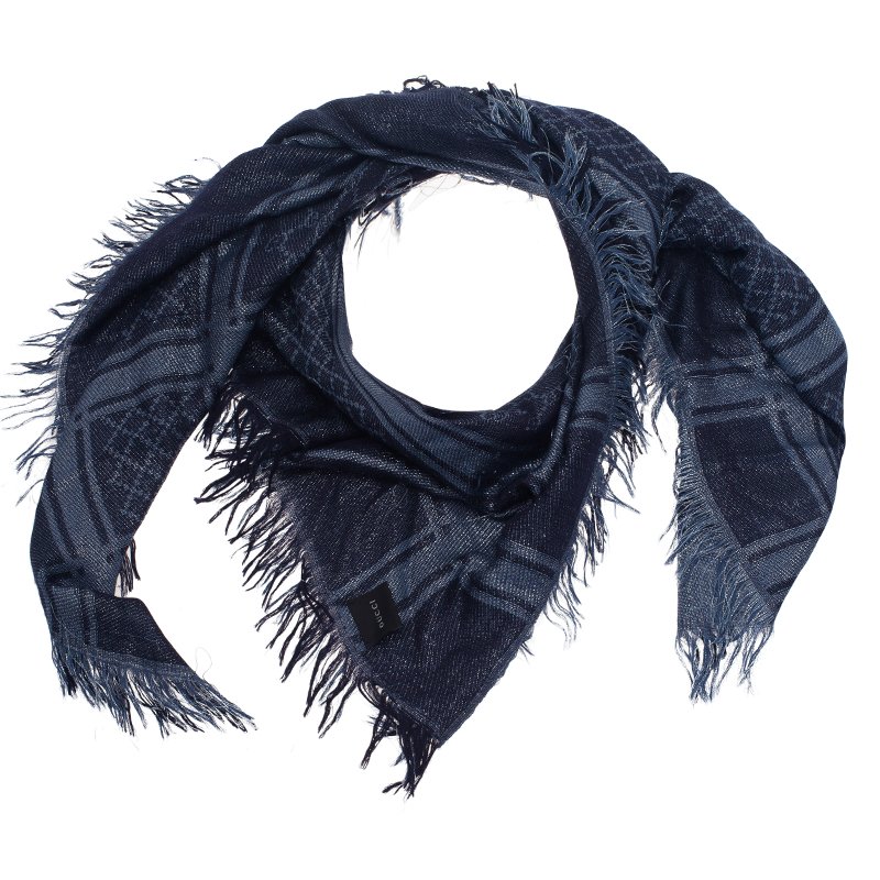Pre Owned Gucci Metallic Grey Guccissima Wool Shawl