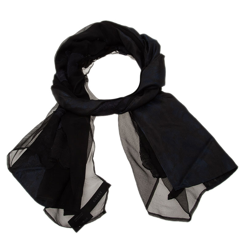 مملوكة مسبقًا Gucci Two Tone Silk Blend Embroidered Scarf