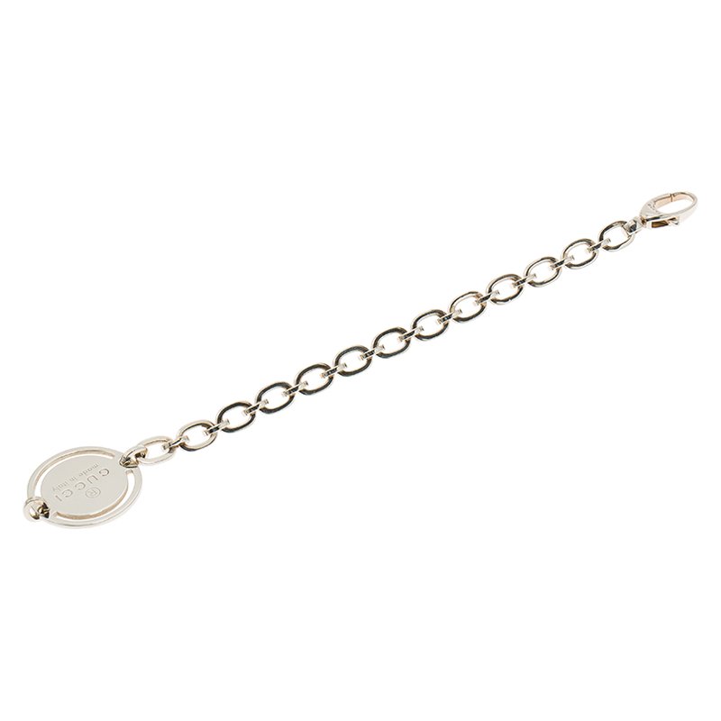 Pre Owned Gucci Trademark Round Tag Silver Bracelet 