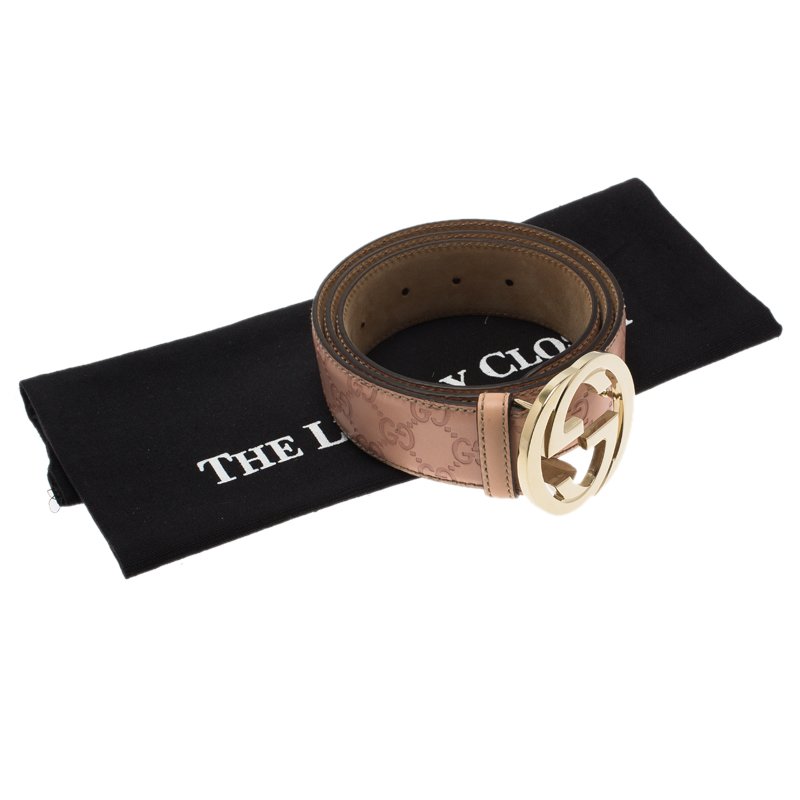 Gucci Pink Guccissima Leather Interlocking GG Buckle Belt 100CM