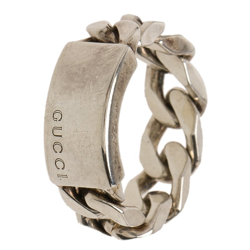 Gucci Tag and Chain Silver Ring Size 53 