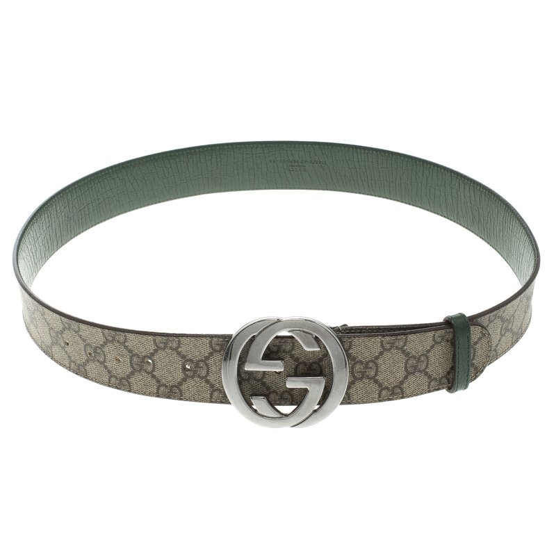 مملوكة مسبقًا Gucci Beige GG Supreme Canvas Interlocking GG Buckle Belt 90 CM