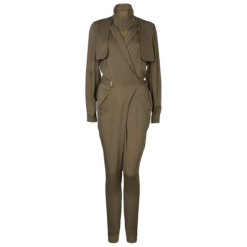 Gucci Olive Green Silk Jumpsuit S