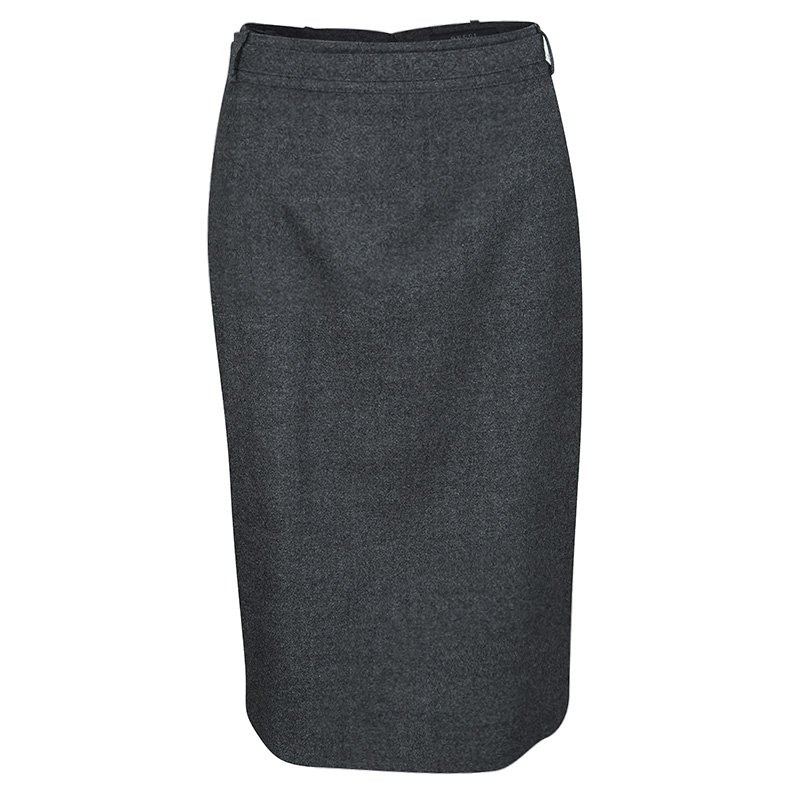 Gucci Grey Wool Gabardine Belted Pencil Skirt S