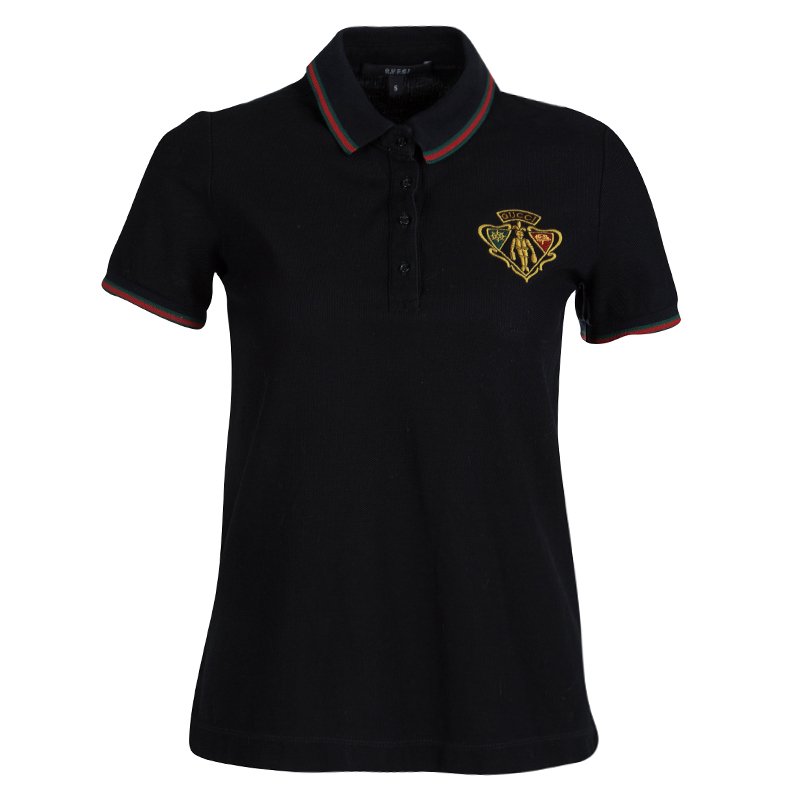 Gucci Black Honeycomb Knit Crest Logo Polo T-Shirt S