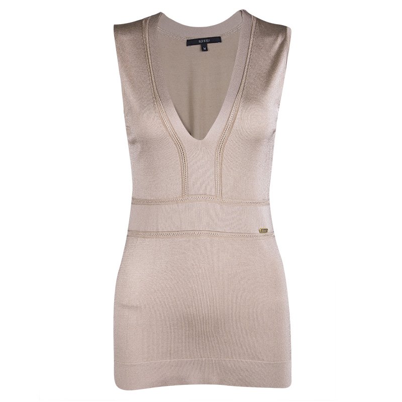 Gucci Pale Pink Perforated Knit Sleeveless Top M