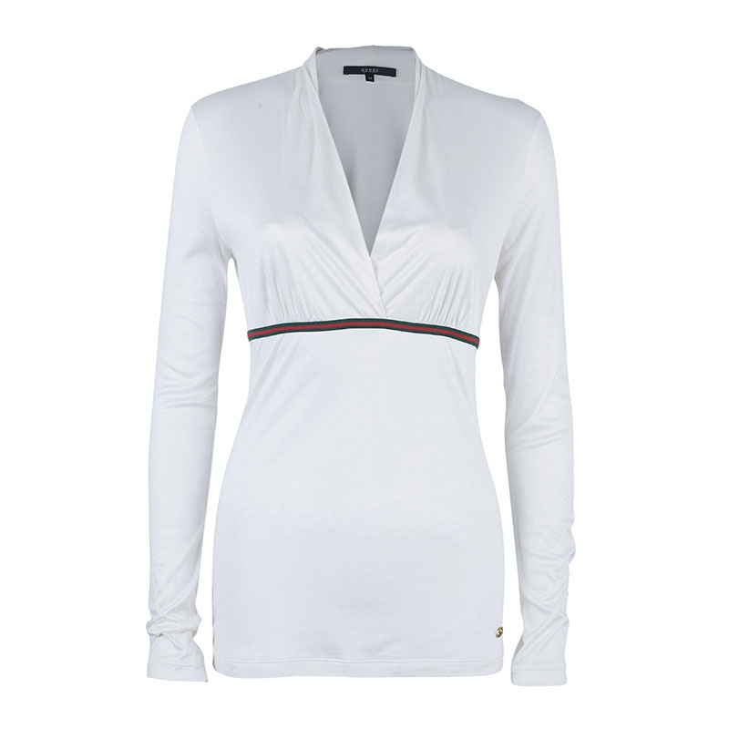 Pre Owned Gucci White Long Sleeve Top M