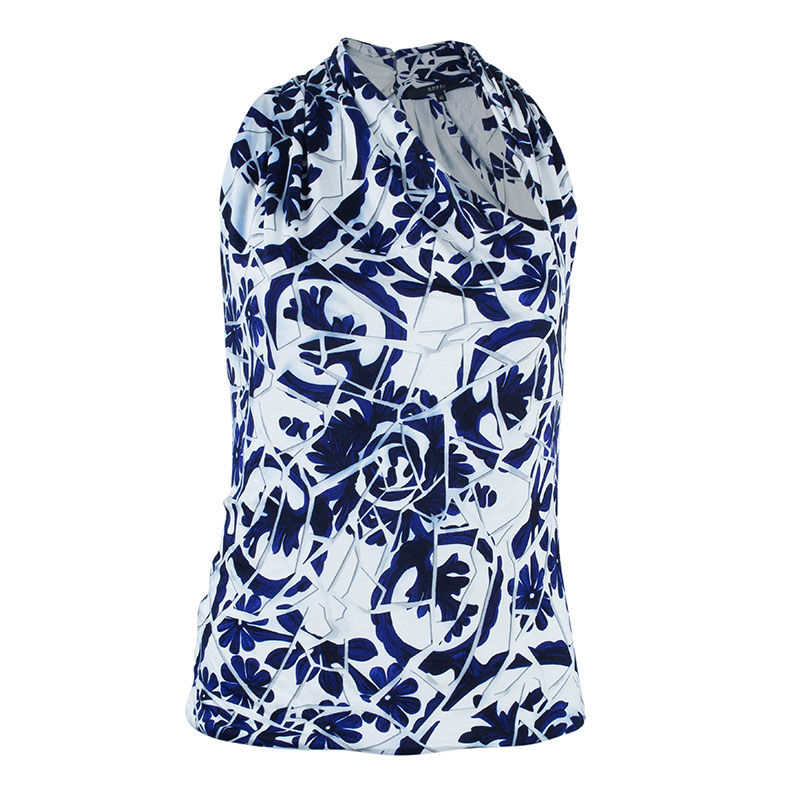 مملوكة مسبقًا Gucci Blue White Halter Floral Top M