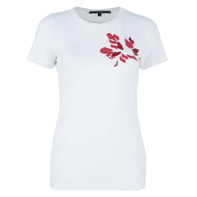 Pre Owned Gucci Embellished White T-Shirt S