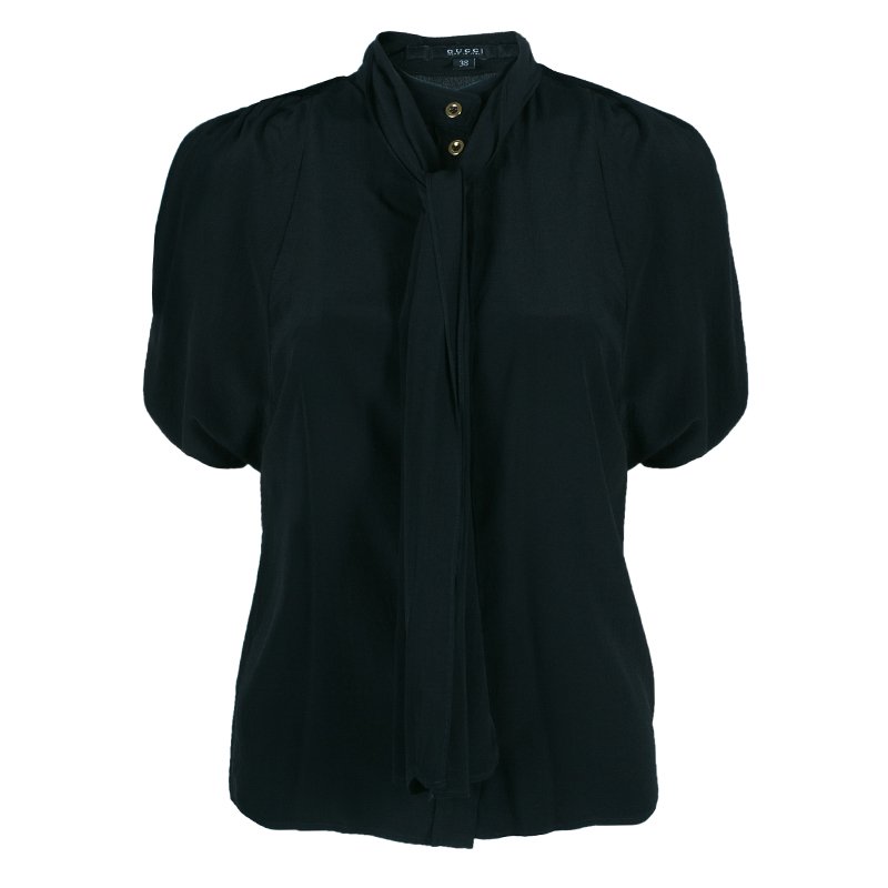 Pre Owned Gucci Black Silk Button Down Top S