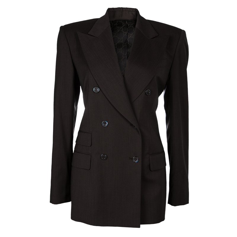 Pre Owned Gucci Grey/Brown Tailored Blazer M