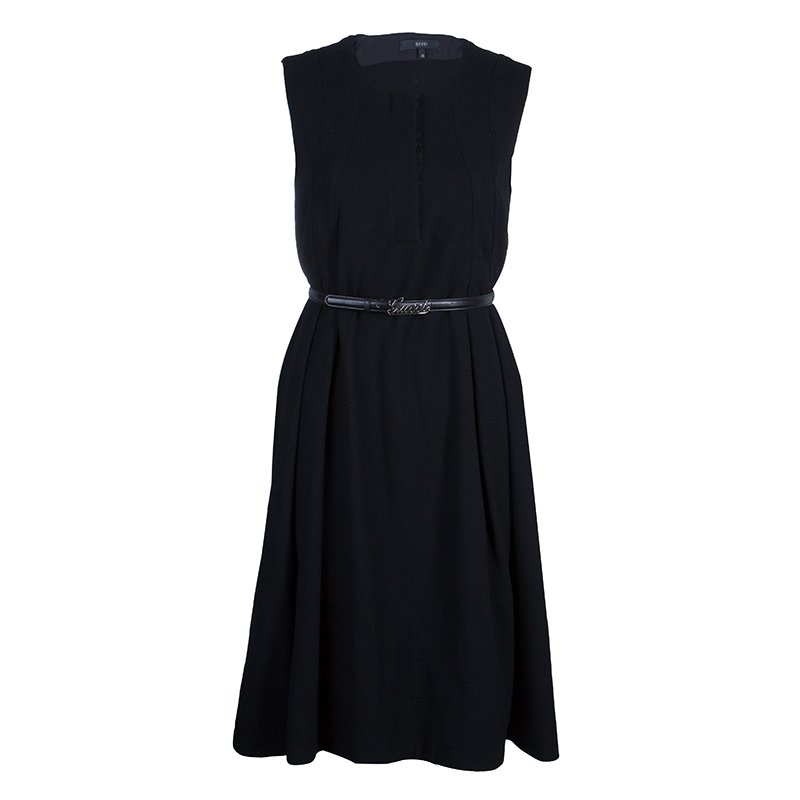 Gucci Black Belted A Line Dress L