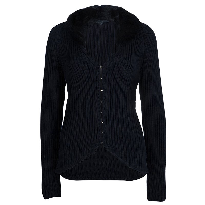 Pre Owned Gucci Black Wool Fur Cardigan XL