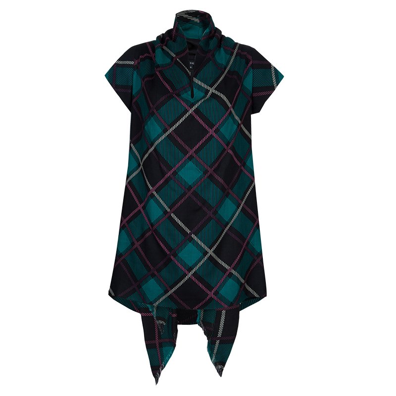 Gucci Multicolor Checked Wool Scarf Neck Detail Dress S