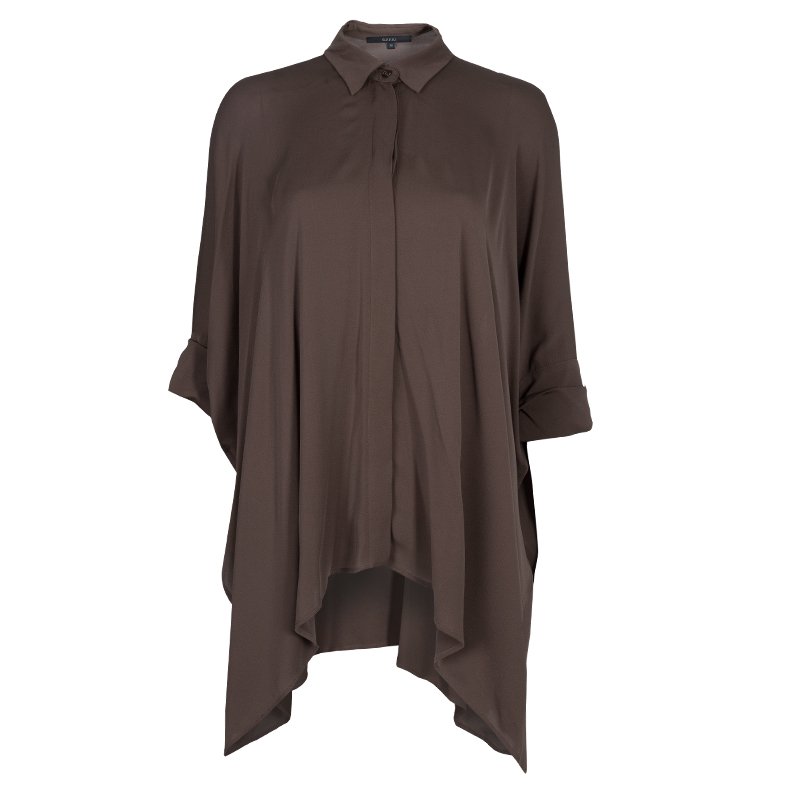 Pre Owned Gucci Brown Button Down Long Sleeve Blouse S