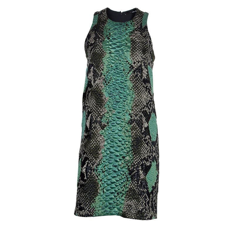 Gucci Green Textured Snakeskin Print Sleeveless Dress S