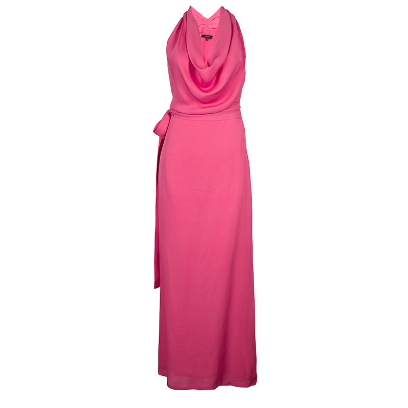 Gucci Pink Cowl Neck Slit Detail Sleeveless Silk Gown S