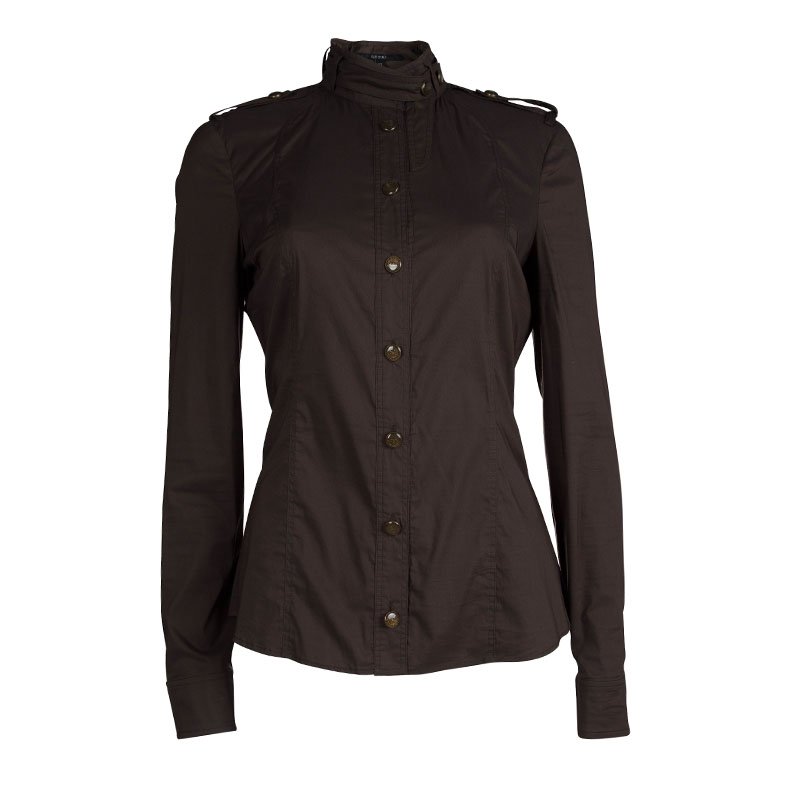 Pre Owned قميص غوتشي أخضر زيتوني أكمام طويلة أزرار أمامية M