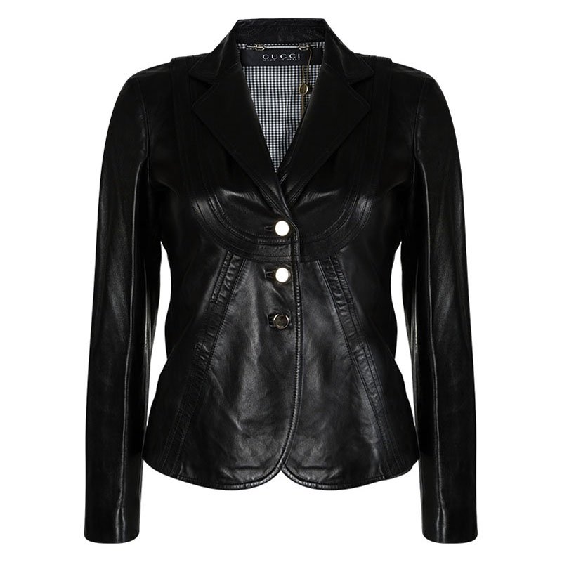 Gucci Black Leather Button Front Jacket S