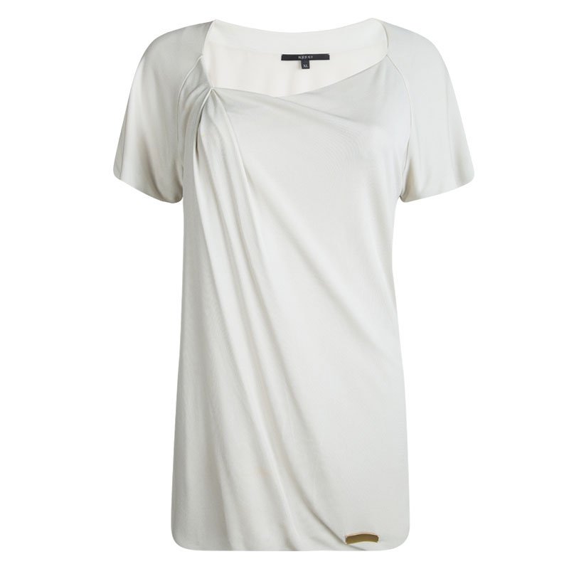 Pre Owned Gucci Pastel Grey Knit Draped Short Sleeve Top XL