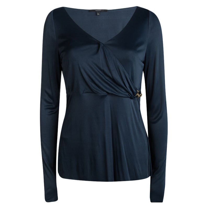 Gucci Navy Blue Horsebit Detail Long Sleeve Top XL