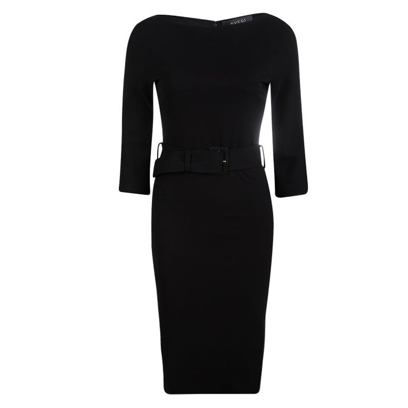 Gucci Black Knit Long Sleeve Belted Dress S