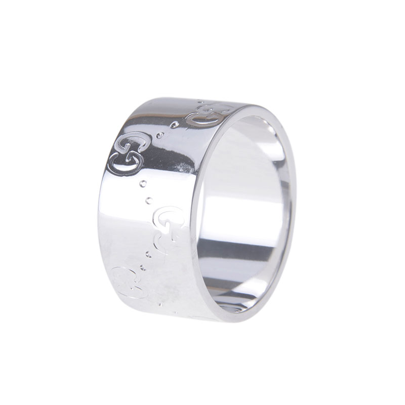 Gucci Icon White Gold Band Ring Size 57